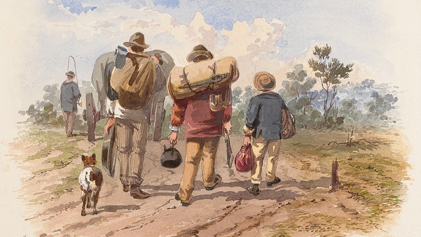 Diggers+on+the+way+to+Bendigo%2C+ST+Gill%2C+1869.+Credit%3A+State+Library+of+Victoria