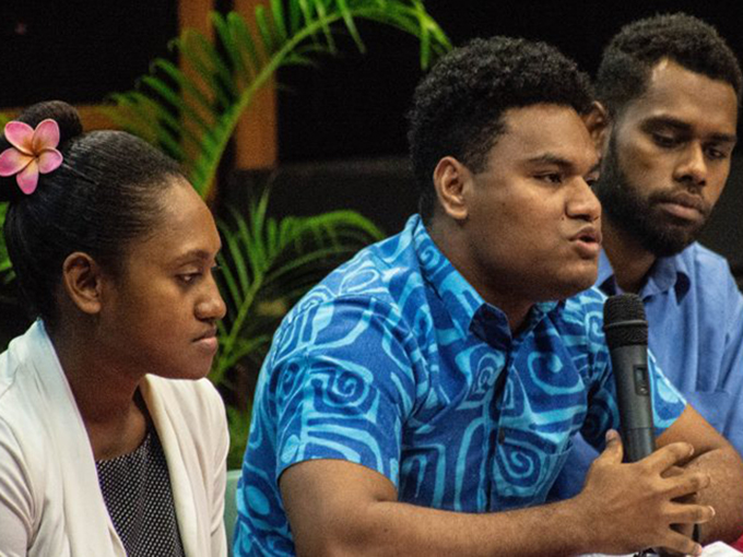Journalism+students+Kirisitiana+Uluwai+%28from+left%29%2C+Apenisa+Vatuniveivuke+and+Eparama+Warua+engage+with+the+audience+during+World+Press+Freedom+Day+celebrations+at+the+University+of+the+South+Pacific%E2%80%99s+in+Suva+yesterday.+Wansolwara+editor+Rosalie+Nongebatu+was+also+on+the+panel+but+not+in+this+picture.+