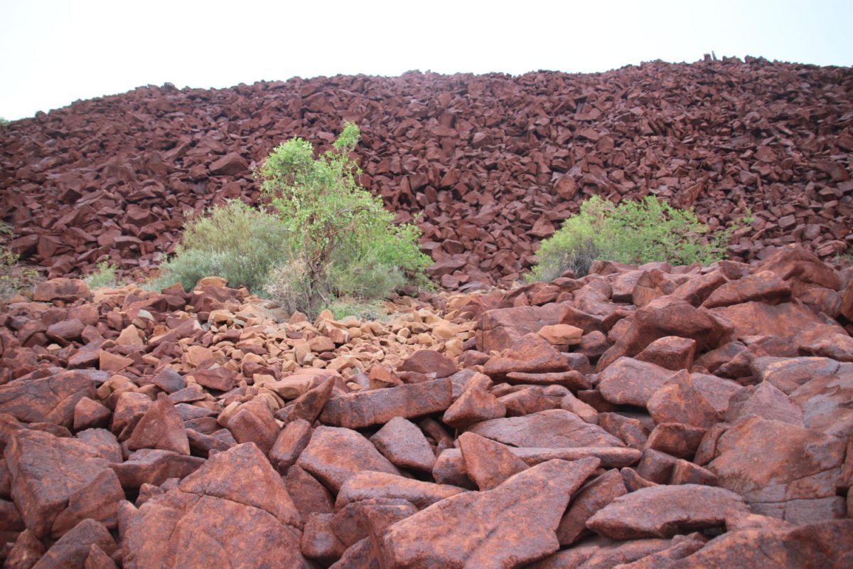 A pile of dirt in a rocky area