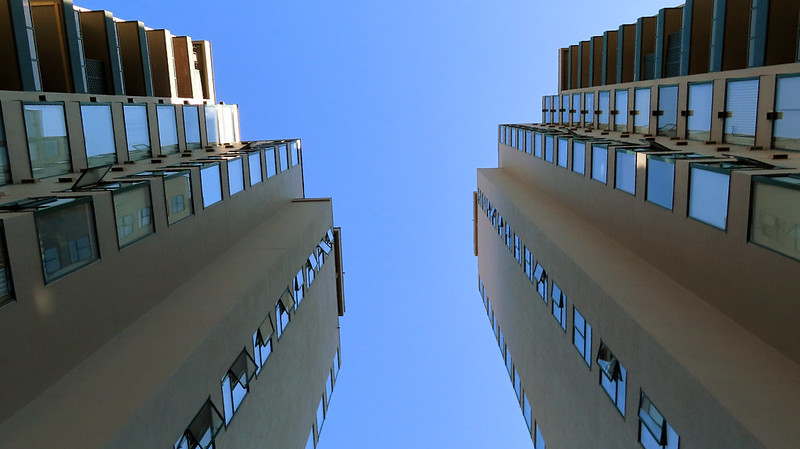 A close up of a tall building