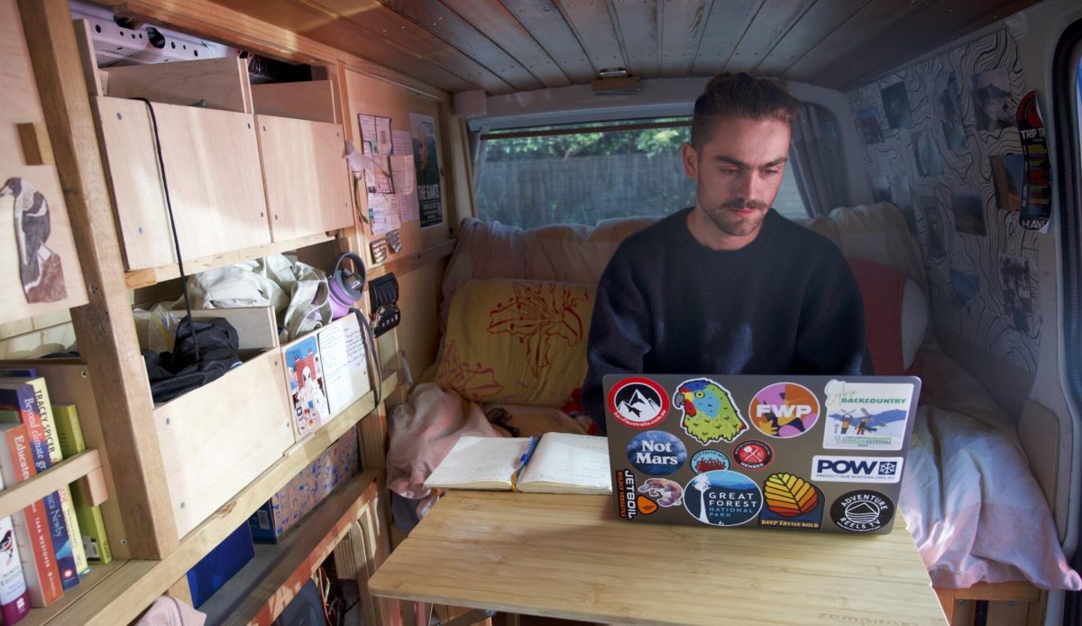 A man sitting on a table